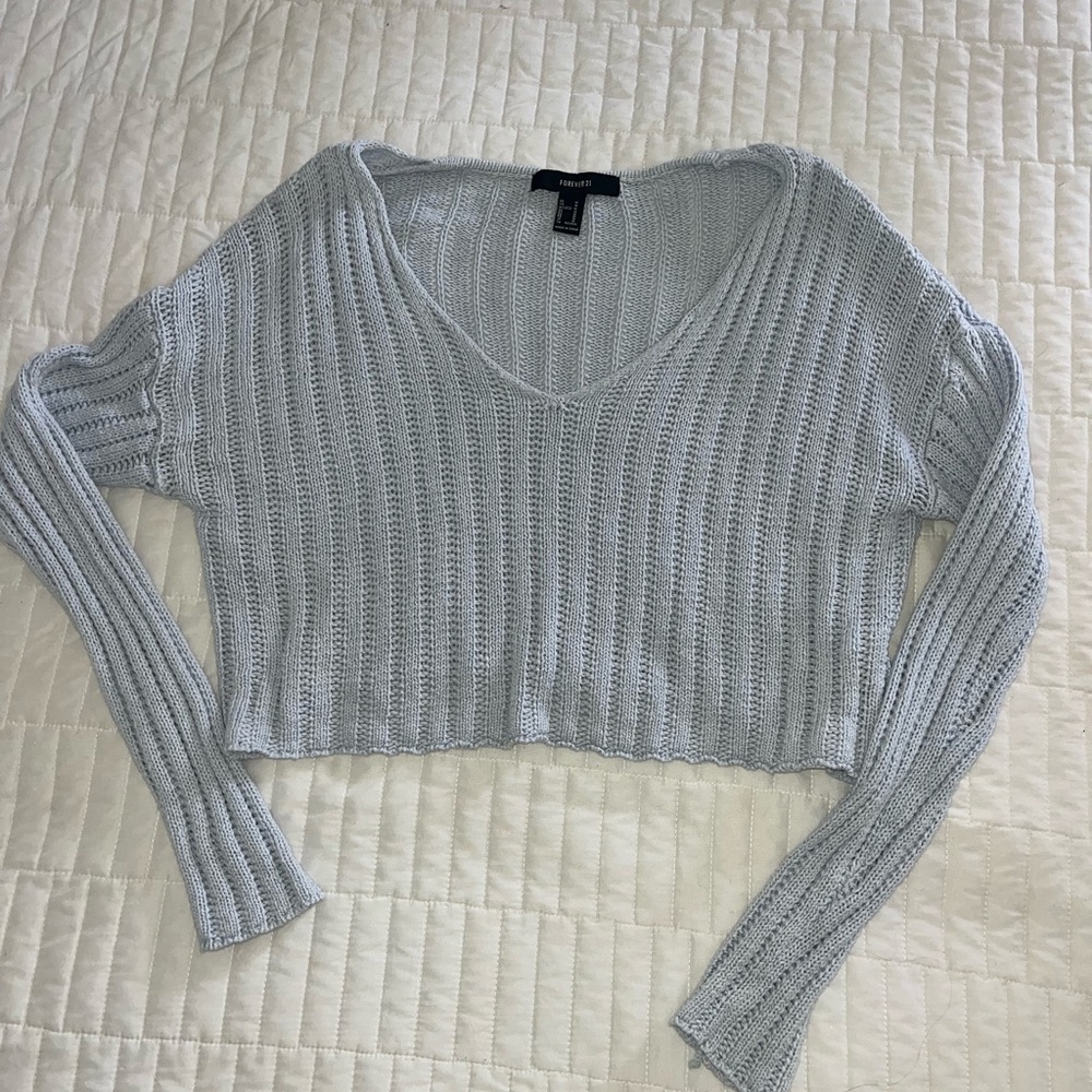 Light Blue Knit Cropped Sweater